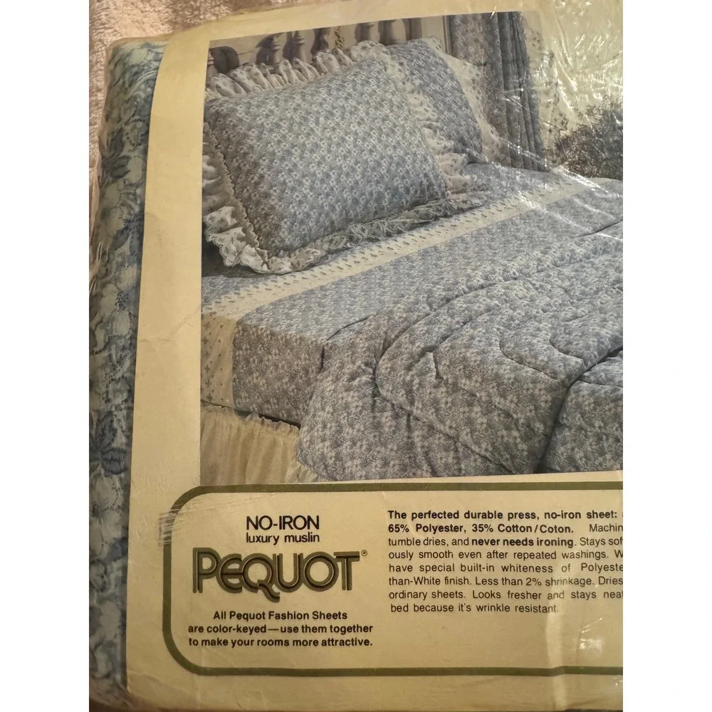 Vintage Pequot Morning Breeze King Sheet Set Blue Floral Luxury Muslin No Iron